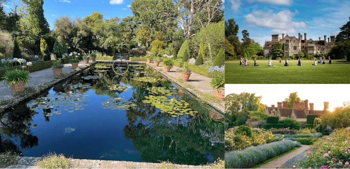Self-Catering Holiday Cottage Accommodation In Sussex Collage of Borde Hill Garden featuring a reflective pond, landscaped gardens and historic house