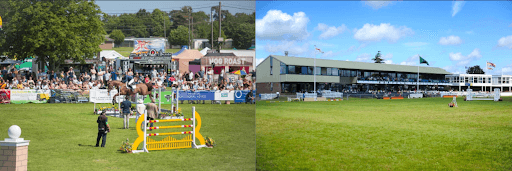 Self-Catering Holiday Cottage Accommodation In Sussex Equestrian show jumping event with riders, spectators and showground facilities